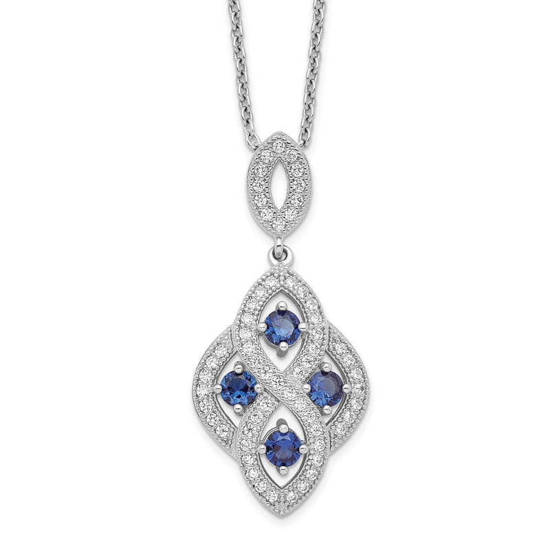 Sterling Silver Brilliant Embers Rhodium-Plated 64 Stone 18 Inch Blue And White Cz Vintage Style Dangle Necklace With 2 Extender