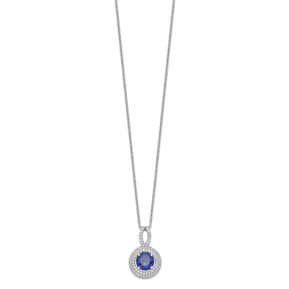 Sterling Silver Brilliant Embers Rhodium-Plated 104 Stone 18 Inch Micro Pav Blue And White Cz Circle Necklace With 2 Extender