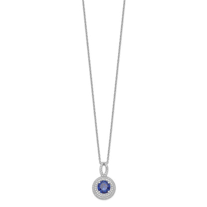 Sterling Silver Brilliant Embers Rhodium-Plated 104 Stone 18 Inch Micro Pav Blue And White Cz Circle Necklace With 2 Extender