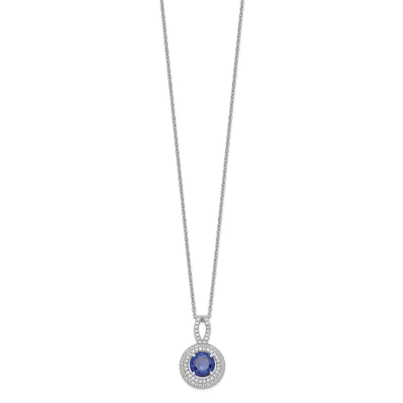 Sterling Silver Brilliant Embers Rhodium-Plated 104 Stone 18 Inch Micro Pav Blue And White Cz Circle Necklace With 2 Extender