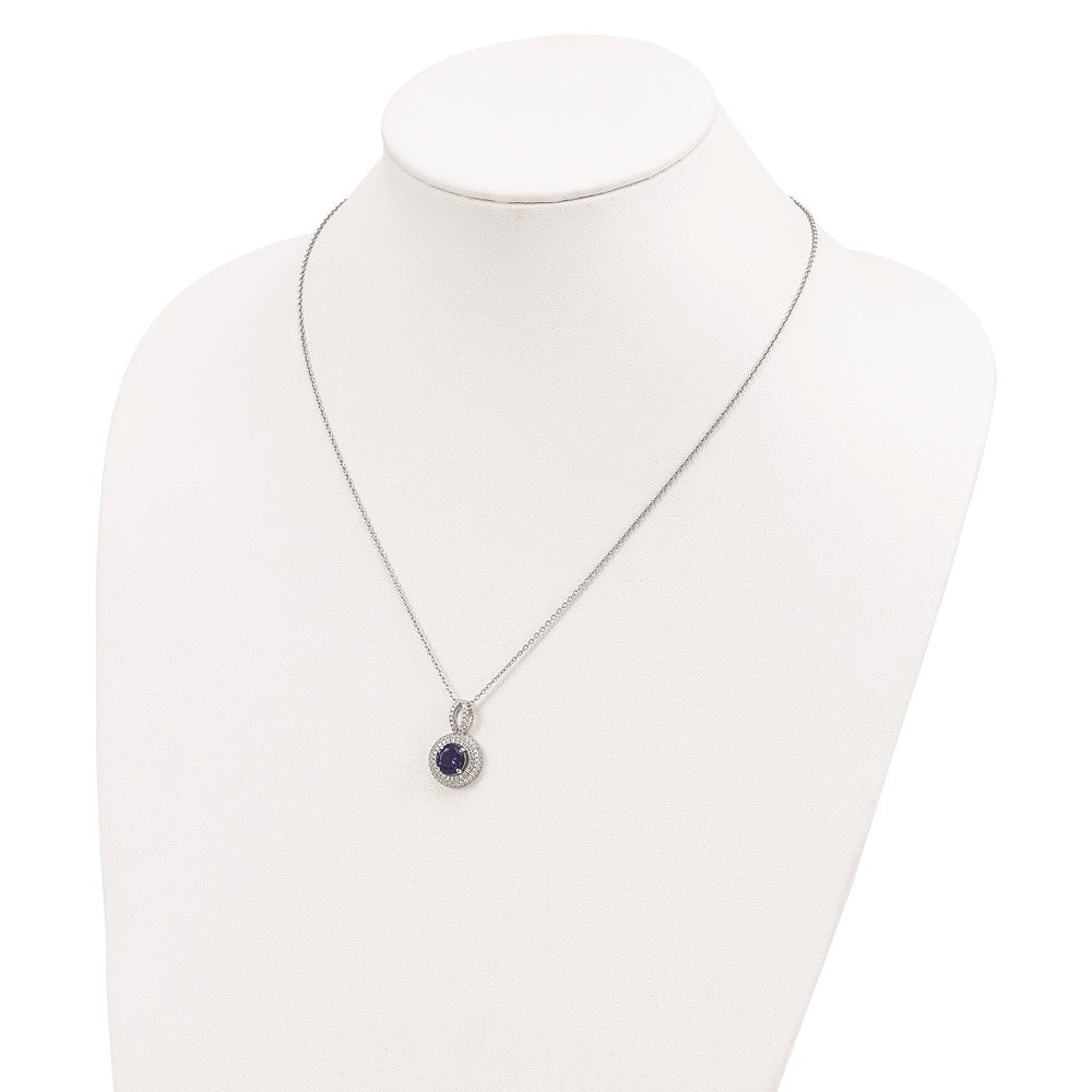Sterling Silver Brilliant Embers Rhodium-Plated 104 Stone 18 Inch Micro Pav Blue And White Cz Circle Necklace With 2 Extender