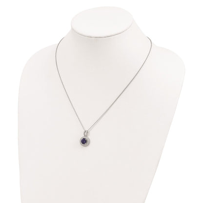 Sterling Silver Brilliant Embers Rhodium-Plated 104 Stone 18 Inch Micro Pav Blue And White Cz Circle Necklace With 2 Extender