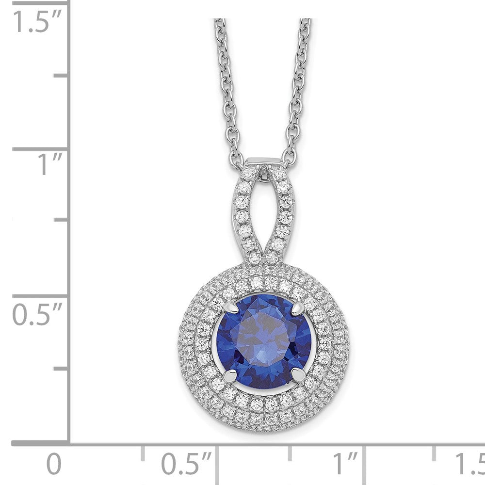 Sterling Silver Brilliant Embers Rhodium-Plated 104 Stone 18 Inch Micro Pav Blue And White Cz Circle Necklace With 2 Extender