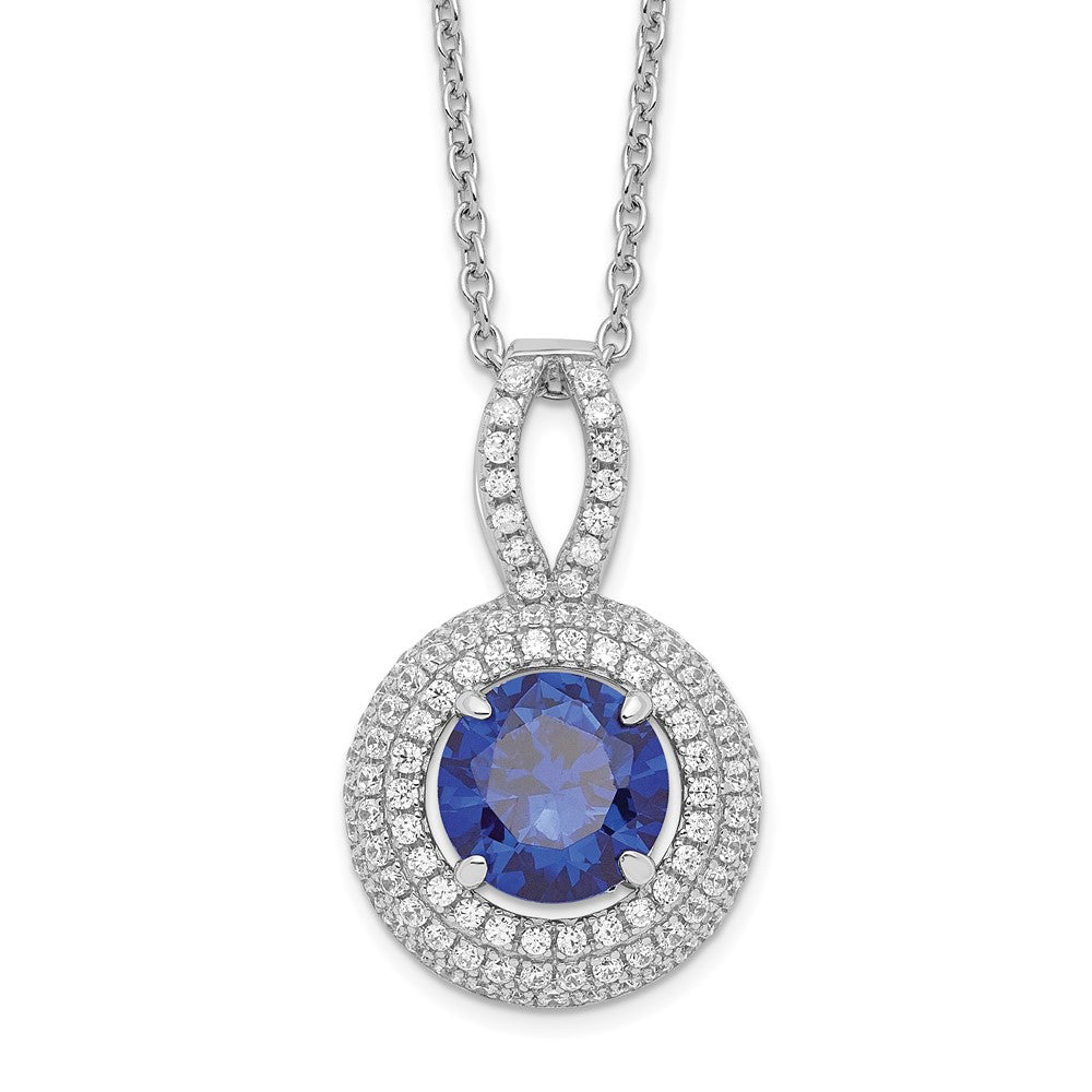 Sterling Silver Brilliant Embers Rhodium-Plated 104 Stone 18 Inch Micro Pav Blue And White Cz Circle Necklace With 2 Extender