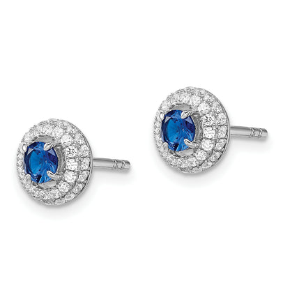 Sterling Silver Brilliant Embers Rhodium-Plated 72 Stone Micro Pav Blue And White Halo Cz Circle Post Earrings