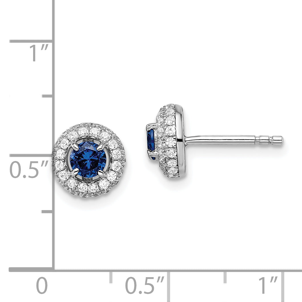 Sterling Silver Brilliant Embers Rhodium-Plated 72 Stone Micro Pav Blue And White Halo Cz Circle Post Earrings