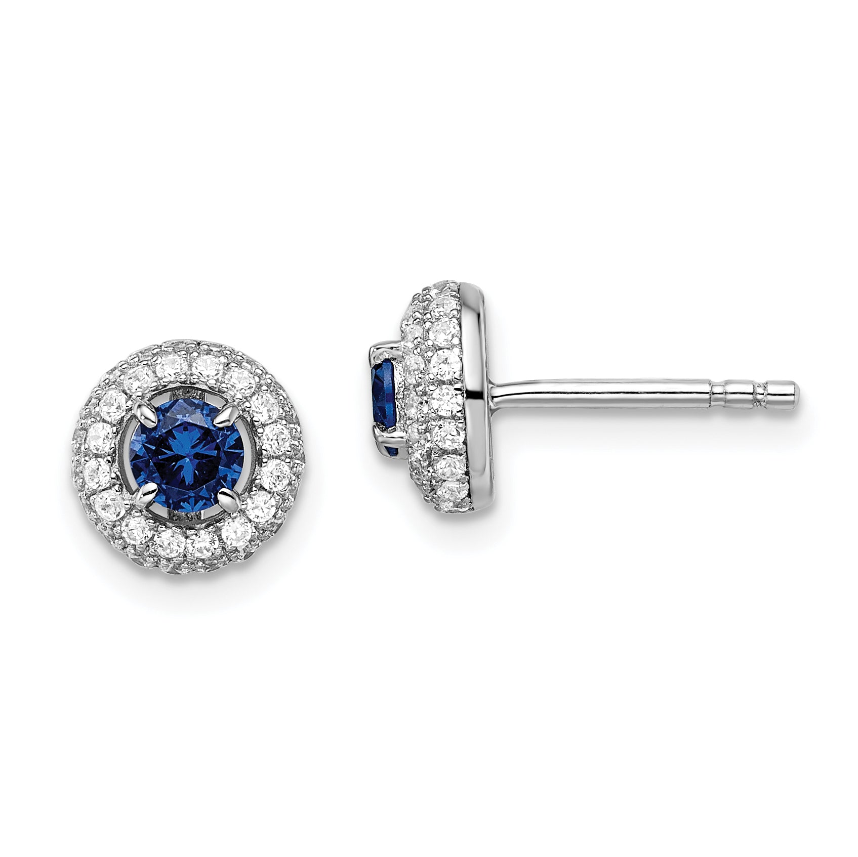 Sterling Silver Brilliant Embers Rhodium-Plated 72 Stone Micro Pav Blue And White Halo Cz Circle Post Earrings
