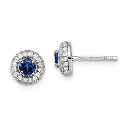 Sterling Silver Brilliant Embers Rhodium-Plated 72 Stone Micro Pav Blue And White Halo Cz Circle Post Earrings