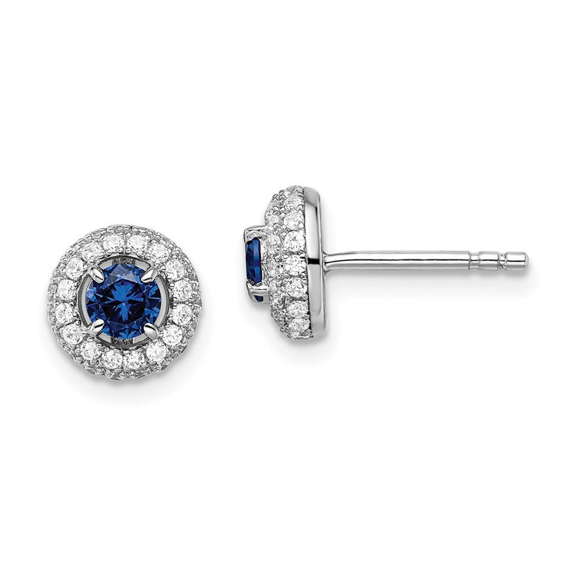 Sterling Silver Brilliant Embers Rhodium-Plated 72 Stone Micro Pav Blue And White Halo Cz Circle Post Earrings