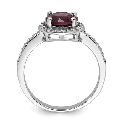 Sterling Silver Brilliant Embers Rhodium-Plated 35 Stone Red Corundum And Cz Halo Ring