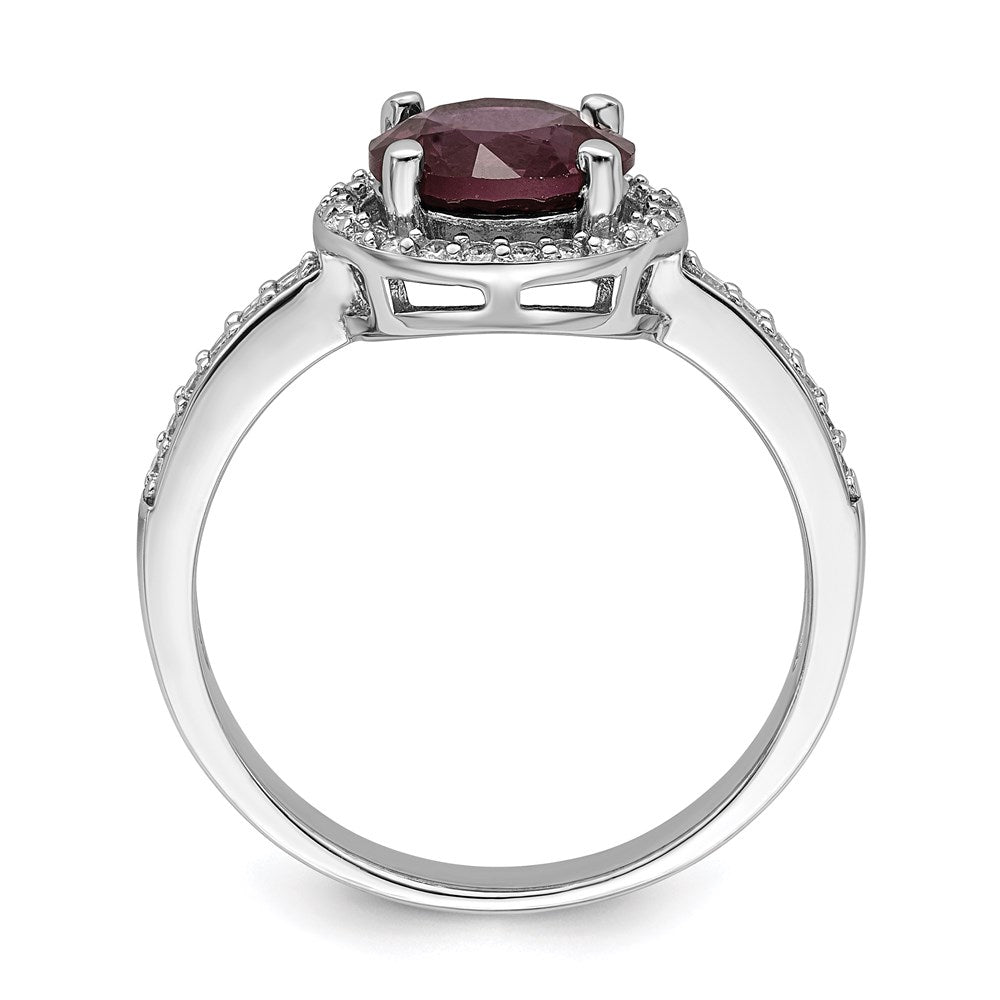 Sterling Silver Brilliant Embers Rhodium-Plated 35 Stone Red Corundum And Cz Halo Ring