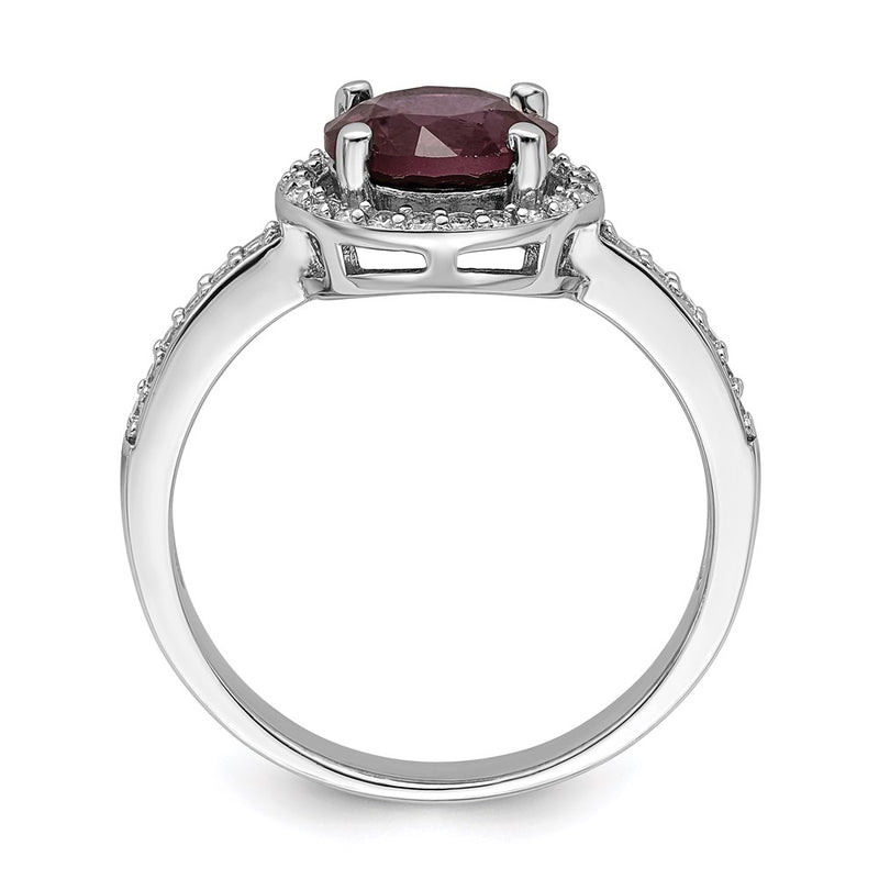 Sterling Silver Brilliant Embers Rhodium-Plated 35 Stone Red Corundum And Cz Halo Ring