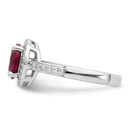 Sterling Silver Brilliant Embers Rhodium-Plated 35 Stone Red Corundum And Cz Halo Ring