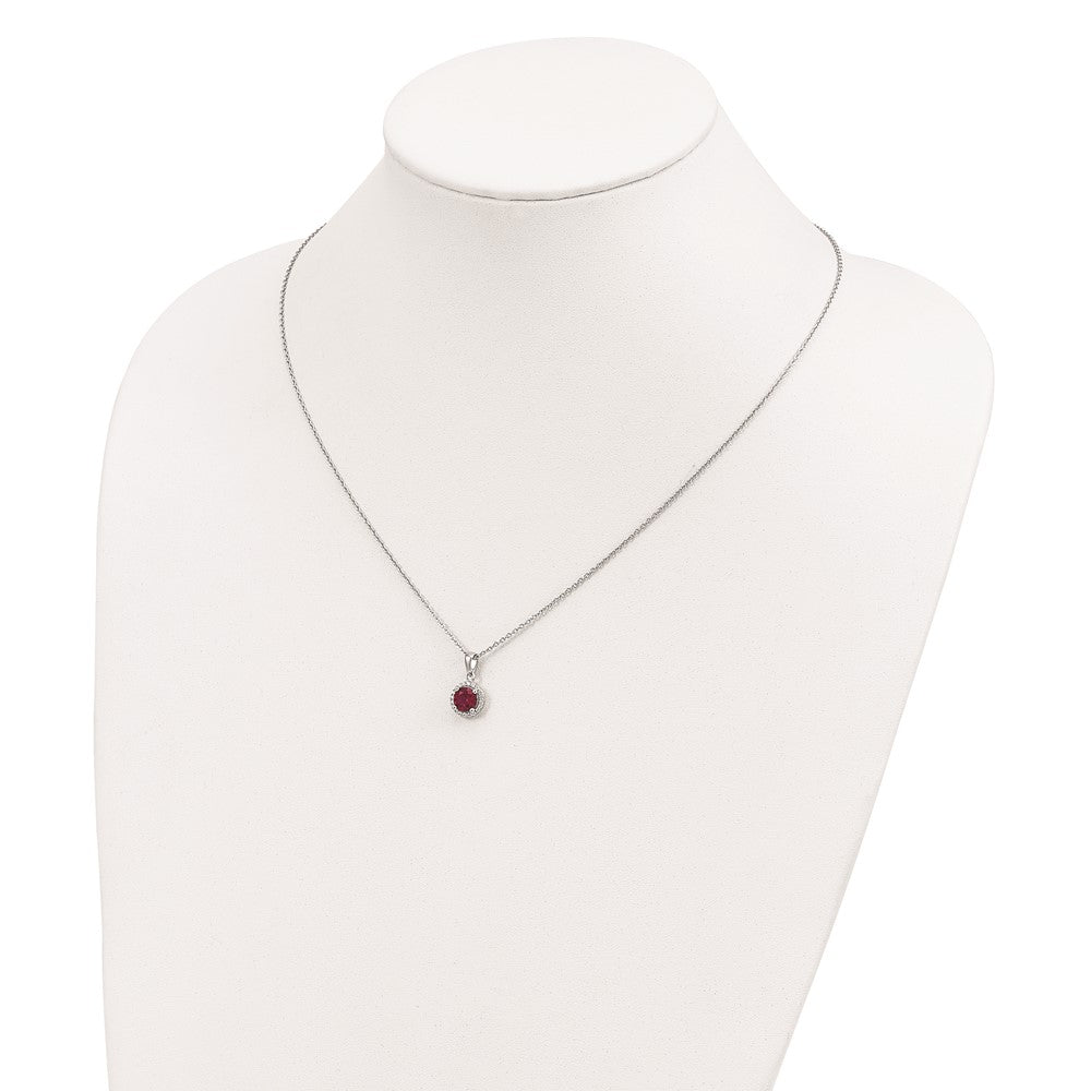 Sterling Silver Brilliant Embers Rhodium-Plated 20 Stone 18 Inch Red Corundum And Clear Cz Halo Necklace With 2 Extender
