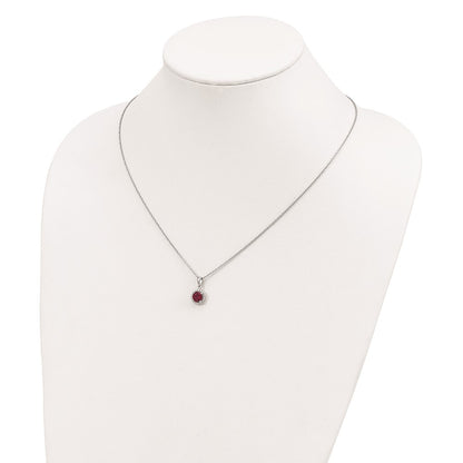 Sterling Silver Brilliant Embers Rhodium-Plated 20 Stone 18 Inch Red Corundum And Clear Cz Halo Necklace With 2 Extender