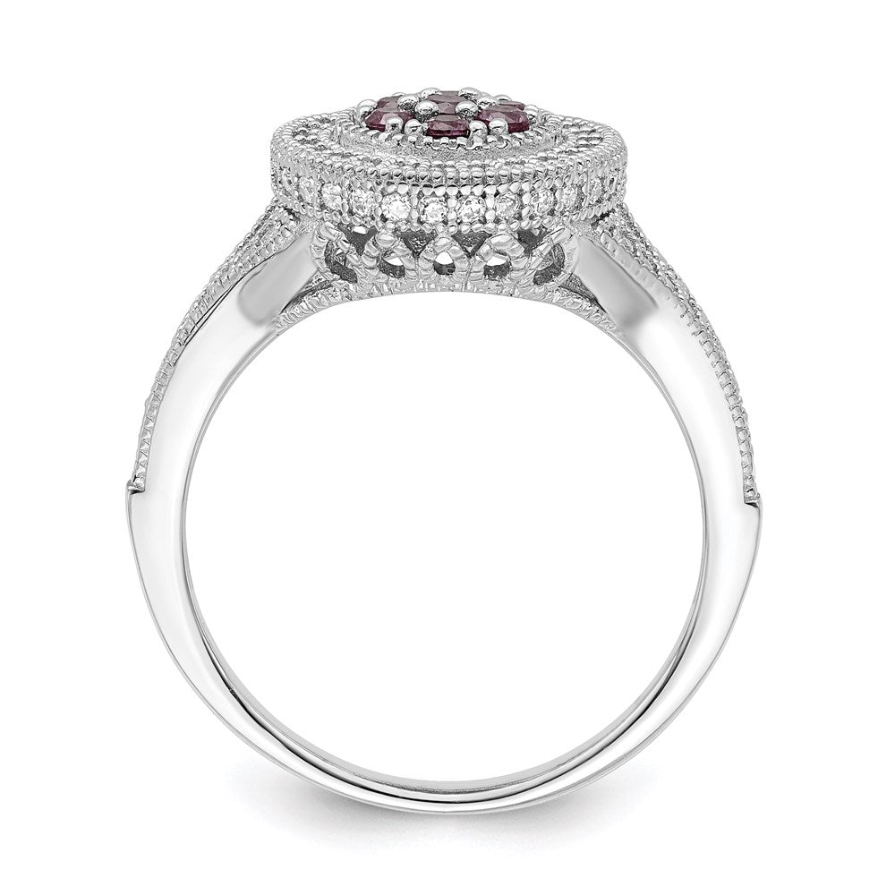 Sterling Silver Brilliant Embers Rhodium-Plated 86 Stone Micro Pav Red And White Cz Circle Ring