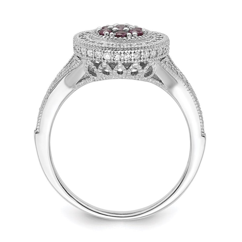 Sterling Silver Brilliant Embers Rhodium-Plated 86 Stone Micro Pav Red And White Cz Circle Ring