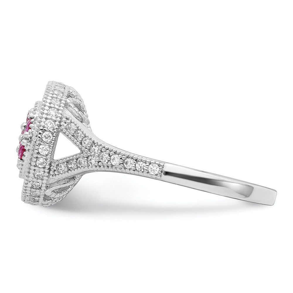 Sterling Silver Brilliant Embers Rhodium-Plated 86 Stone Micro Pav Red And White Cz Circle Ring