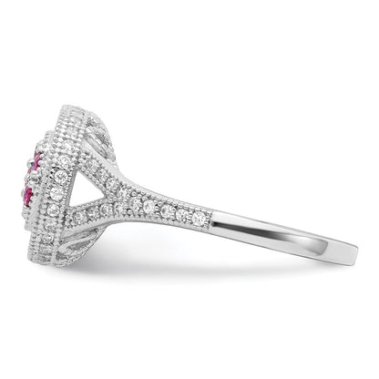 Sterling Silver Brilliant Embers Rhodium-Plated 86 Stone Micro Pav Red And White Cz Circle Ring