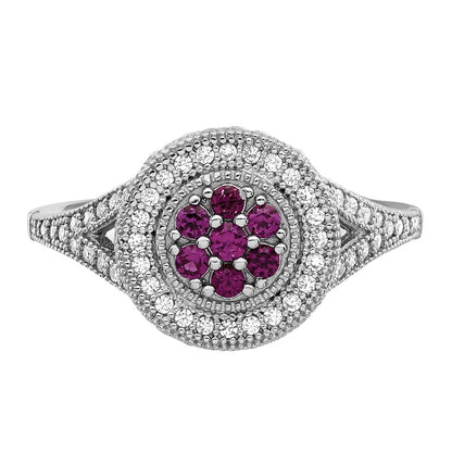 Sterling Silver Brilliant Embers Rhodium-Plated 86 Stone Micro Pav Red And White Cz Circle Ring