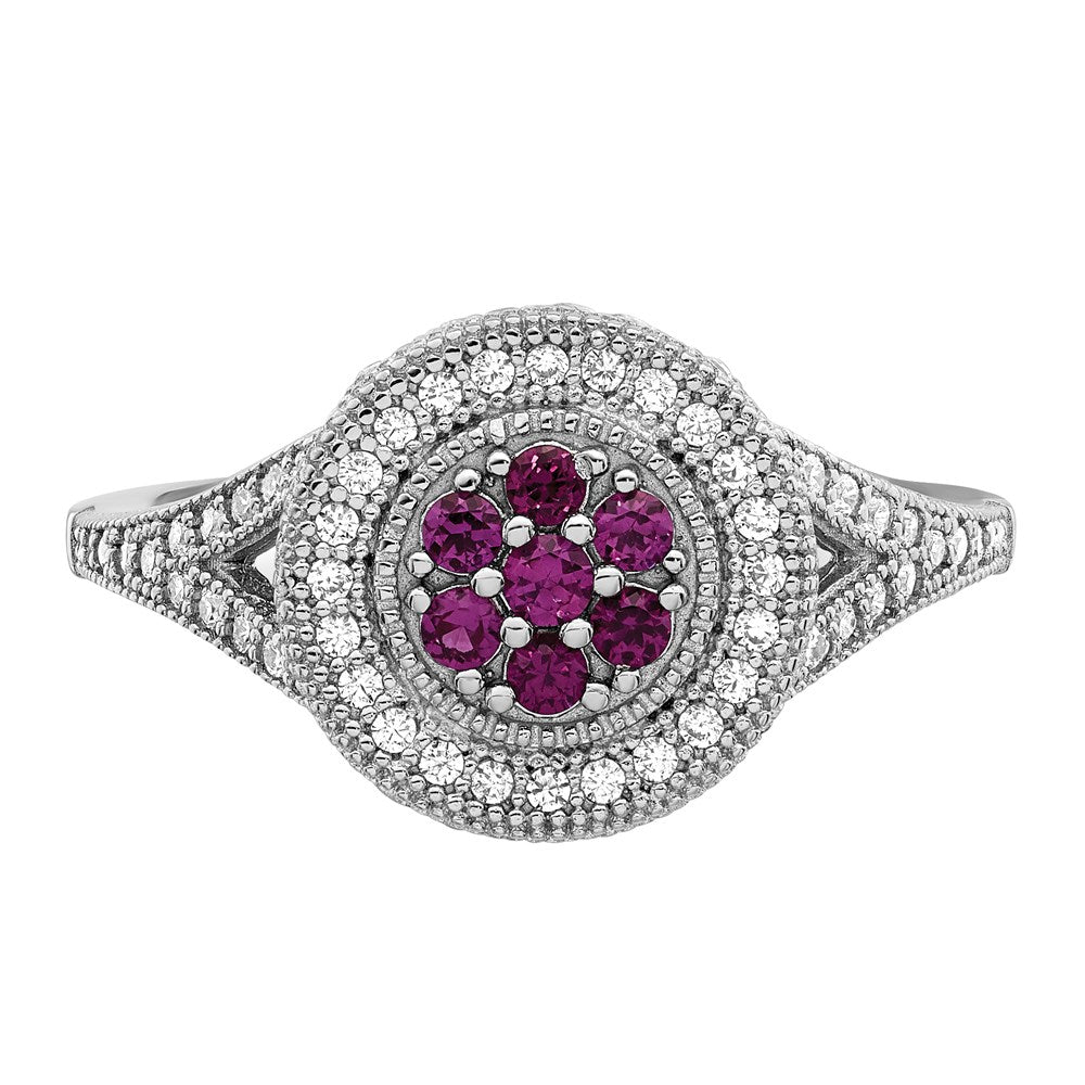 Sterling Silver Brilliant Embers Rhodium-Plated 86 Stone Micro Pav Red And White Cz Circle Ring