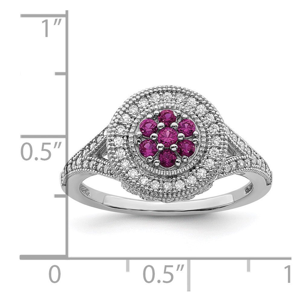 Sterling Silver Brilliant Embers Rhodium-Plated 86 Stone Micro Pav Red And White Cz Circle Ring