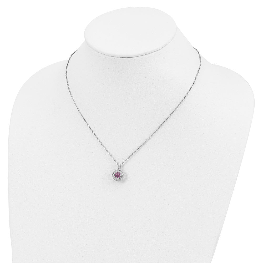 Sterling Silver Brilliant Embers Rhodium-Plated 63 Stone 18 Inch Micro Pav Red And White Cz Necklace With 2 Extender