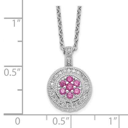 Sterling Silver Brilliant Embers Rhodium-Plated 63 Stone 18 Inch Micro Pav Red And White Cz Necklace With 2 Extender