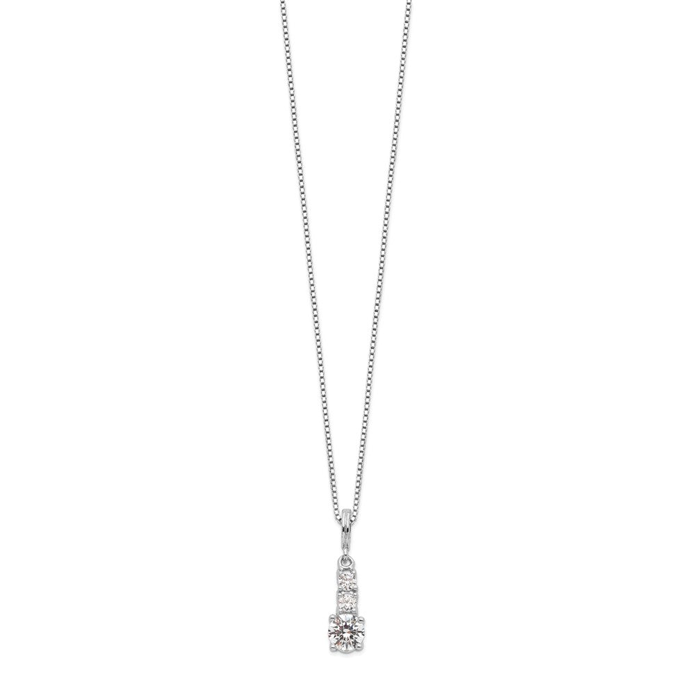 Sterling Silver Brilliant Embers Rhodium-Plated 3 Stone 18 Inch Micro Pav Cz Necklace With 2 Extender