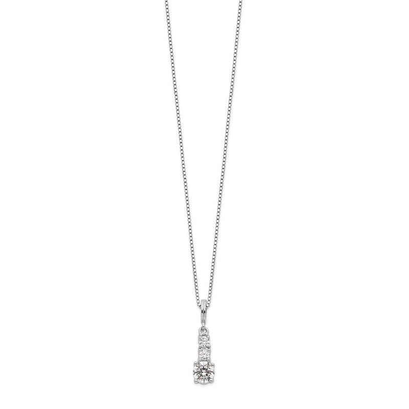 Sterling Silver Brilliant Embers Rhodium-Plated 3 Stone 18 Inch Micro Pav Cz Necklace With 2 Extender