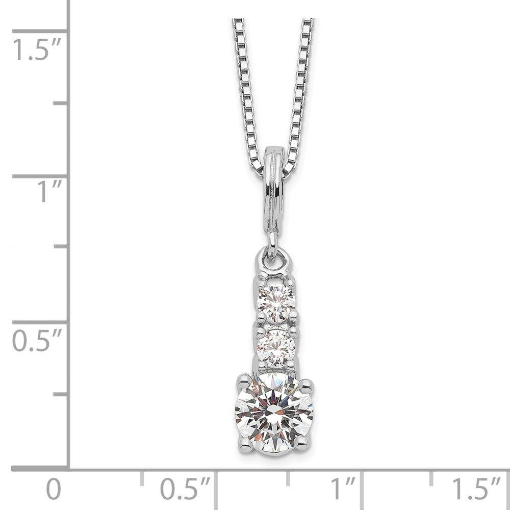 Sterling Silver Brilliant Embers Rhodium-Plated 3 Stone 18 Inch Micro Pav Cz Necklace With 2 Extender