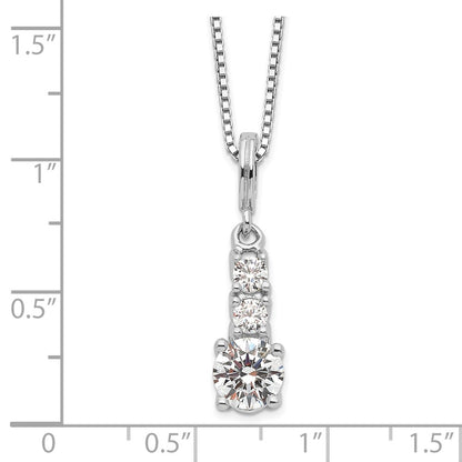 Sterling Silver Brilliant Embers Rhodium-Plated 3 Stone 18 Inch Micro Pav Cz Necklace With 2 Extender