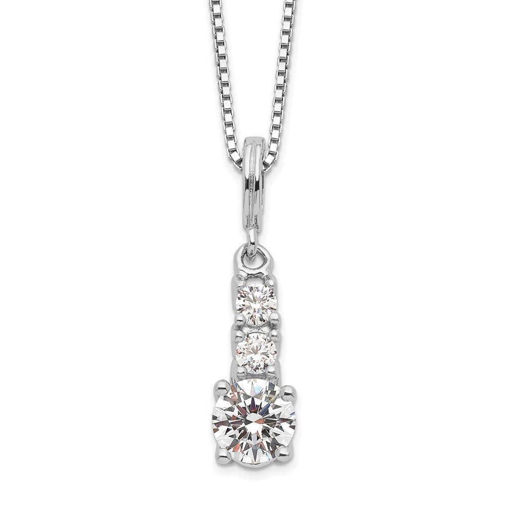 Sterling Silver Brilliant Embers Rhodium-Plated 3 Stone 18 Inch Micro Pav Cz Necklace With 2 Extender