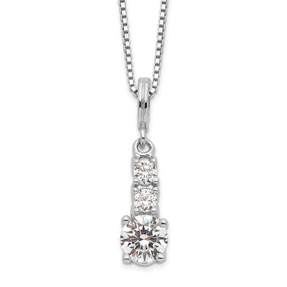 Sterling Silver Brilliant Embers Rhodium-Plated 3 Stone 18 Inch Micro Pav Cz Necklace With 2 Extender