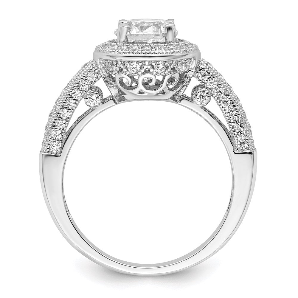 Sterling Silver Brilliant Embers Rhodium-Plated 81 Stone Halo Micro Pav Cz Ring