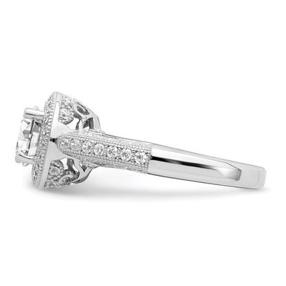 Sterling Silver Brilliant Embers Rhodium-Plated 81 Stone Halo Micro Pav Cz Ring