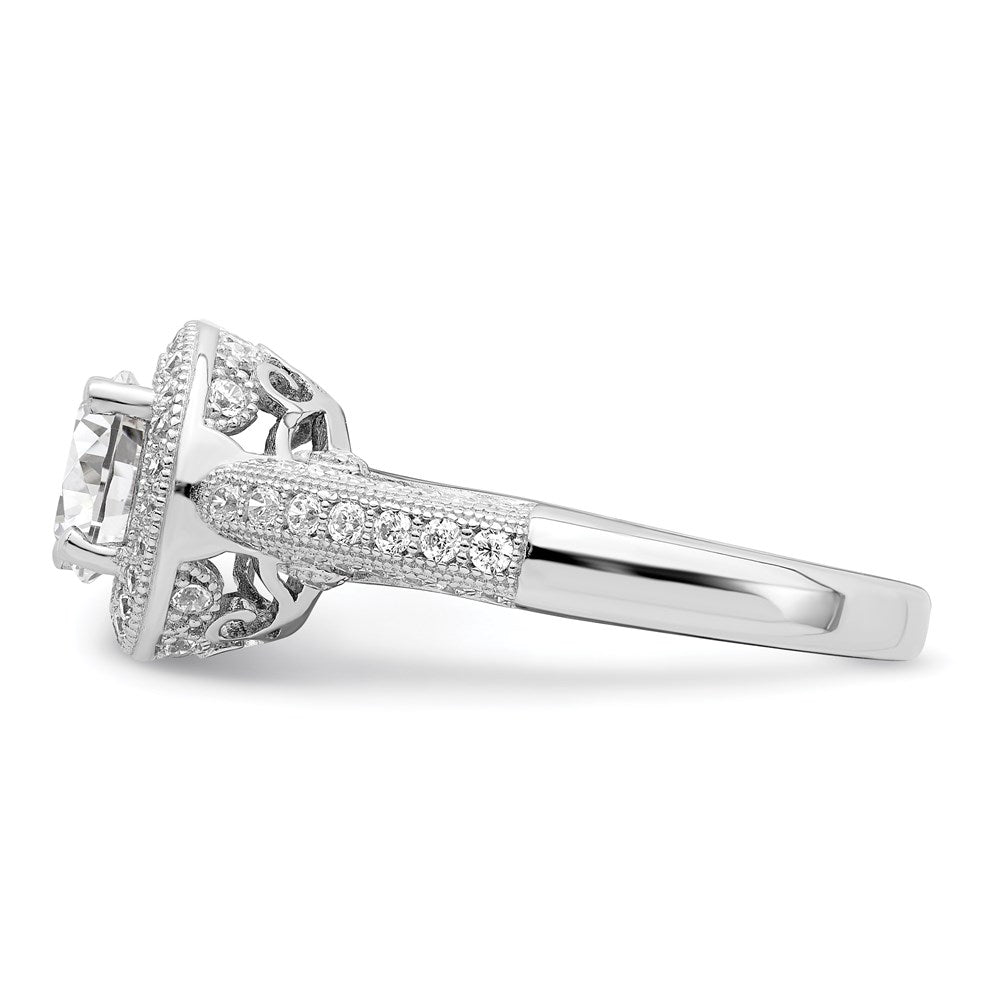 Sterling Silver Brilliant Embers Rhodium-Plated 81 Stone Halo Micro Pav Cz Ring