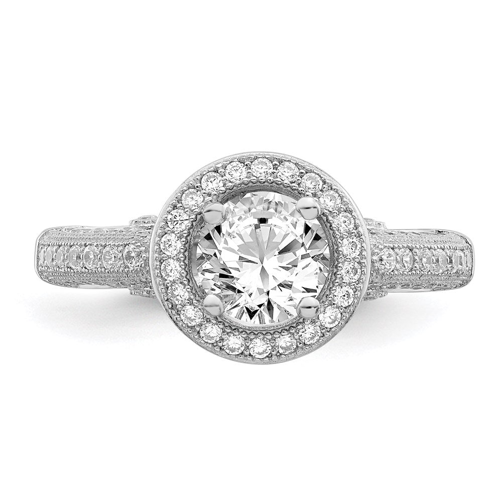 Sterling Silver Brilliant Embers Rhodium-Plated 81 Stone Halo Micro Pav Cz Ring