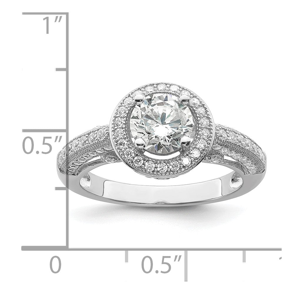 Sterling Silver Brilliant Embers Rhodium-Plated 81 Stone Halo Micro Pav Cz Ring