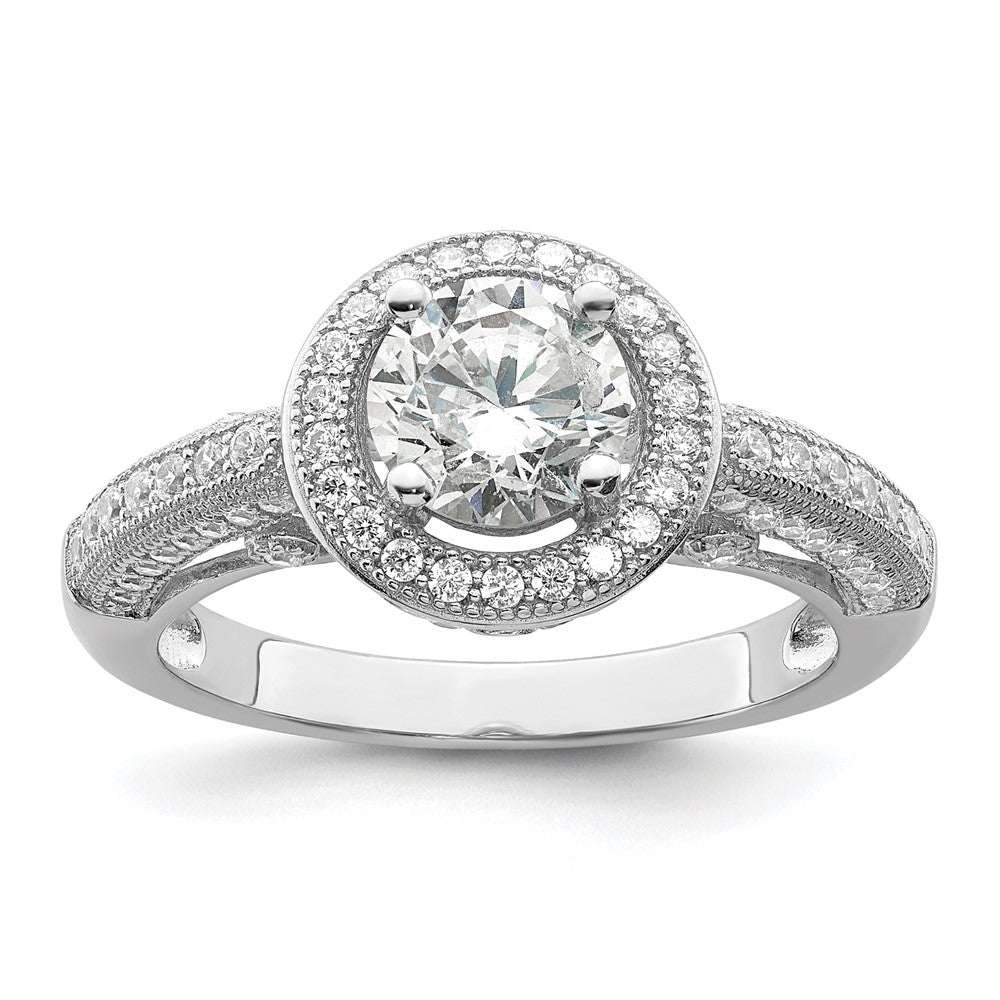 Sterling Silver Brilliant Embers Rhodium-Plated 81 Stone Halo Micro Pav Cz Ring