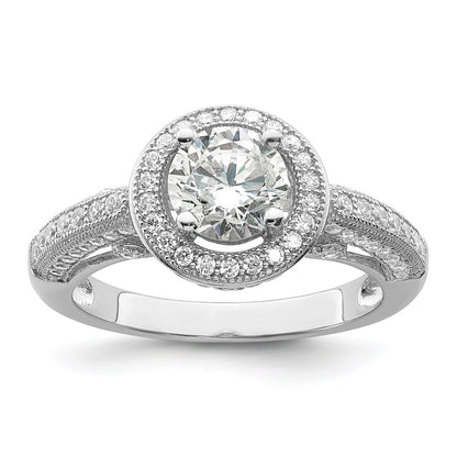 Sterling Silver Brilliant Embers Rhodium-Plated 81 Stone Halo Micro Pav Cz Ring