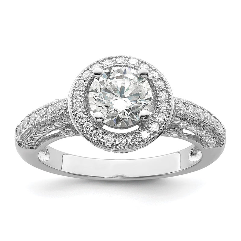 Sterling Silver Brilliant Embers Rhodium-Plated 81 Stone Halo Micro Pav Cz Ring