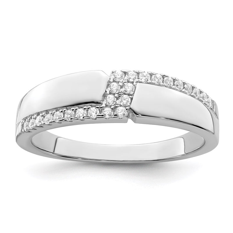 Sterling Silver Brilliant Embers Rhodium-Plated 24 Stone Micro Pav Cz Men'S Ring