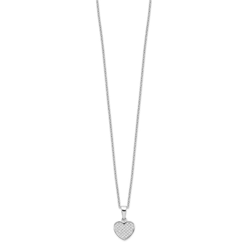 Sterling Silver Brilliant Embers Rhodium-Plated 44 Stone 18 Inch Micro Pav Cz Heart Necklace With 2 Extender