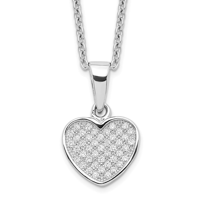Sterling Silver Brilliant Embers Rhodium-Plated 44 Stone 18 Inch Micro Pav Cz Heart Necklace With 2 Extender
