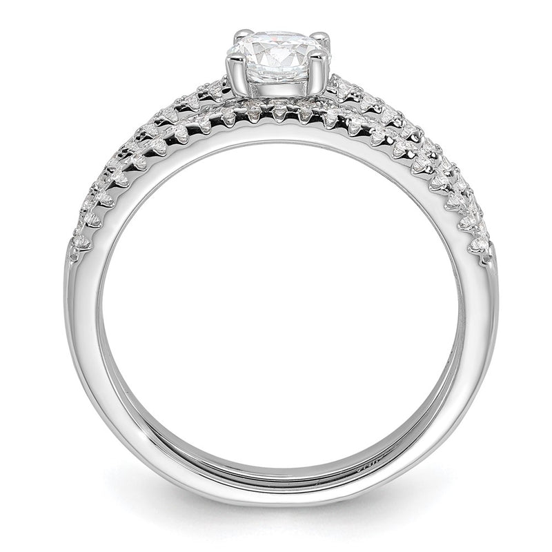 Sterling Silver Brilliant Embers Rhodium-Plated 40 Stone Micro Pav Cz 2 Piece Wedding Ring Set