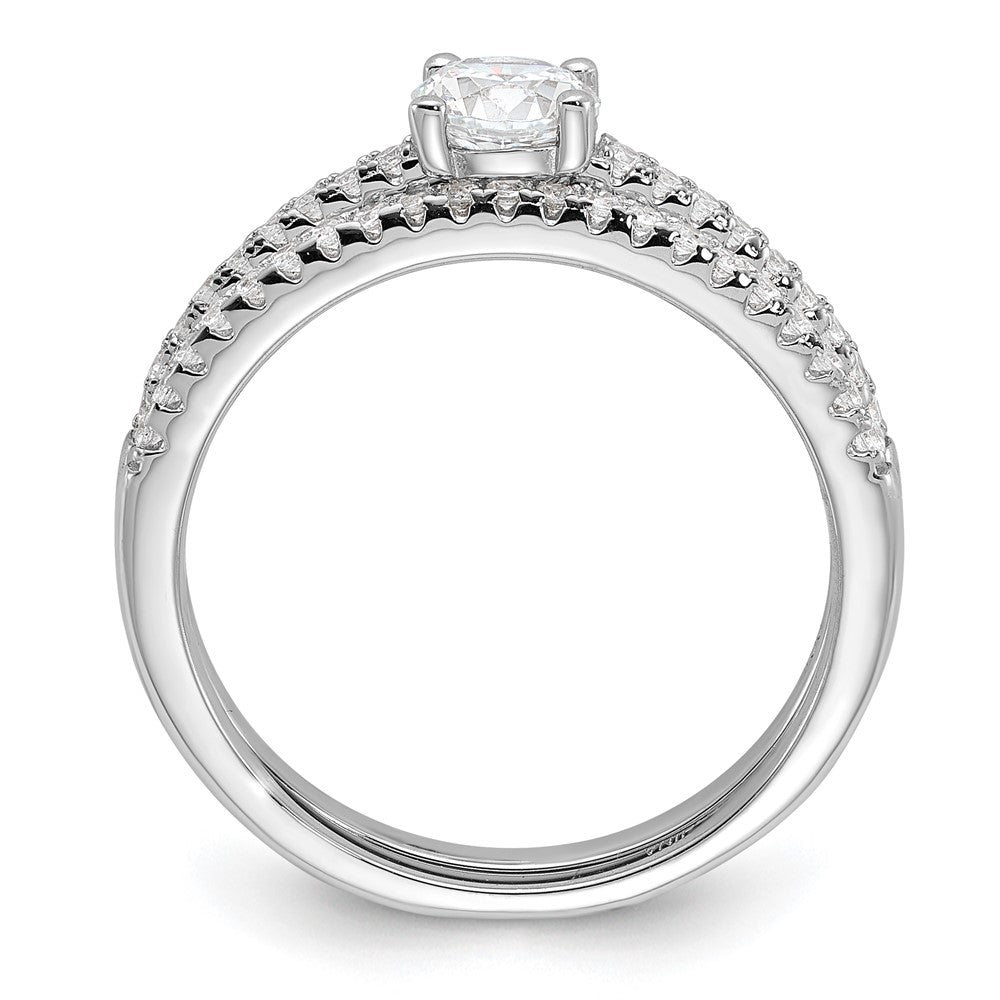 Sterling Silver Brilliant Embers Rhodium-Plated 40 Stone Micro Pav Cz 2 Piece Wedding Ring Set