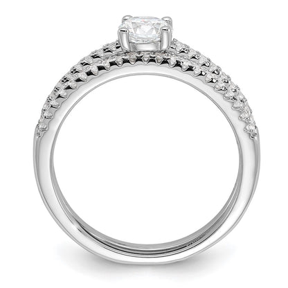 Sterling Silver Brilliant Embers Rhodium-Plated 40 Stone Micro Pav Cz 2 Piece Wedding Ring Set