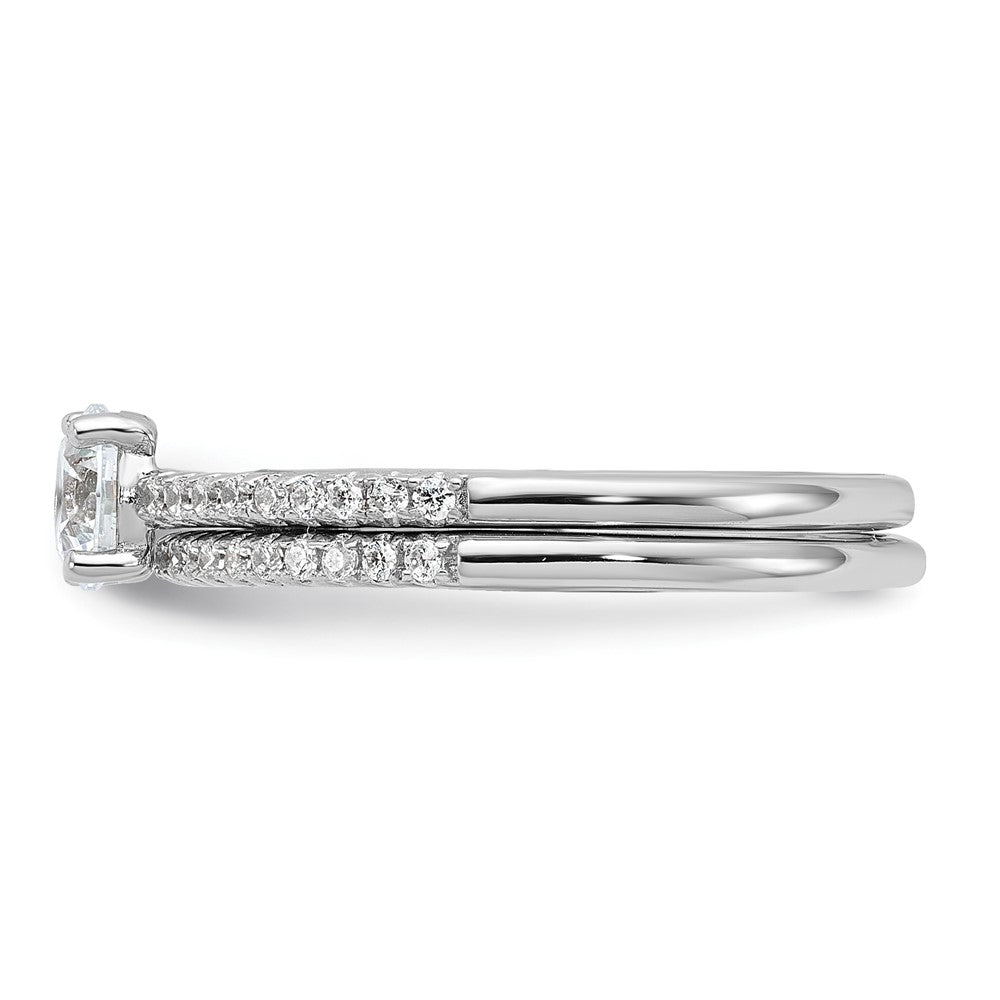 Sterling Silver Brilliant Embers Rhodium-Plated 40 Stone Micro Pav Cz 2 Piece Wedding Ring Set