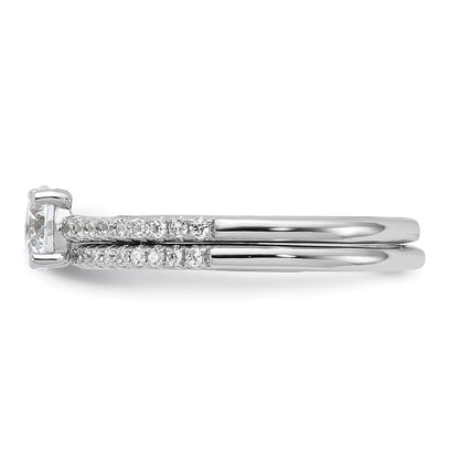 Sterling Silver Brilliant Embers Rhodium-Plated 40 Stone Micro Pav Cz 2 Piece Wedding Ring Set
